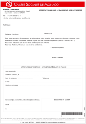 Certificate of existence for retirees residing in France